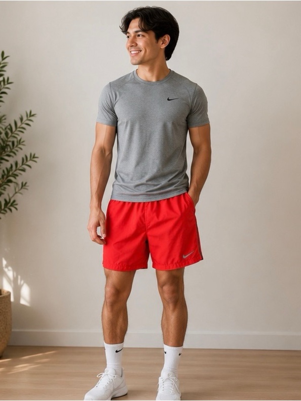 Nike Men’s Red Athletic Shorts with Reflective Swoosh